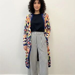 Flying Tomato by Anthropologie Blue and Orange geometric Cardigan